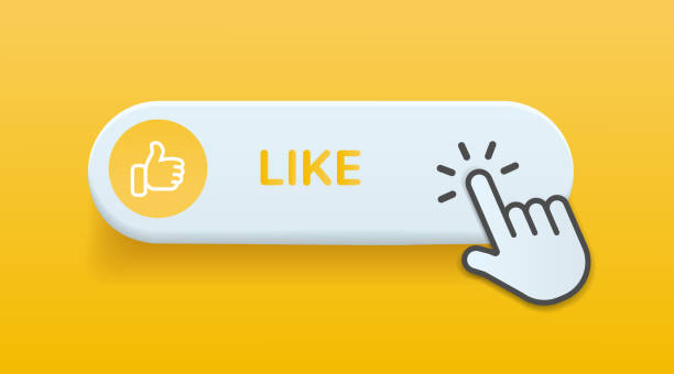 ilustrações de stock, clip art, desenhos animados e ícones de 3d minimal pastel color like button with hand icon and arrow for ui, mobile app, website, social media, blog, mobile game. - push button