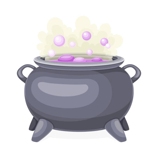 Boiling Witch Cauldron with Steaming Poison as Magical Object and Witchcraft Item Vector Illustration Boiling Witch Cauldron with Steaming Poison as Magical Object and Witchcraft Item Vector Illustration. Magic and Alchemy Element for Wizardry and Sorcery Concept bewitchment stock illustrations