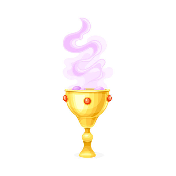 Golden Cup with Bubbles of Purple Potion as Magical Object and Witchcraft Item Vector Illustration Golden Cup with Bubbles of Purple Potion as Magical Object and Witchcraft Item Vector Illustration. Magic and Alchemy Element for Wizardry and Sorcery Concept bewitchment stock illustrations