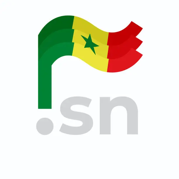 Vector illustration of Senegal flag icon. Original simple design of the senegalese flag, map marker. Design element, template national poster with sn domain. State patriotic banner of senegal. Vector illustration