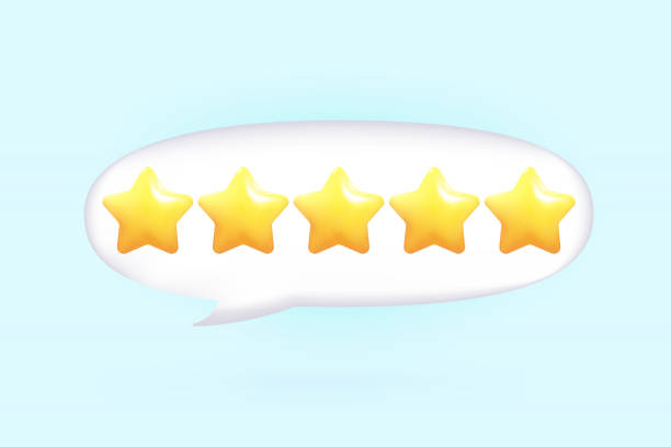 istock 3d bubble rating five stars for best excellent services rating for satisfaction. 3d 5 star for quality customer rating feedback concept from client employee, product review. 3d 5 star vector illustration 1409455267