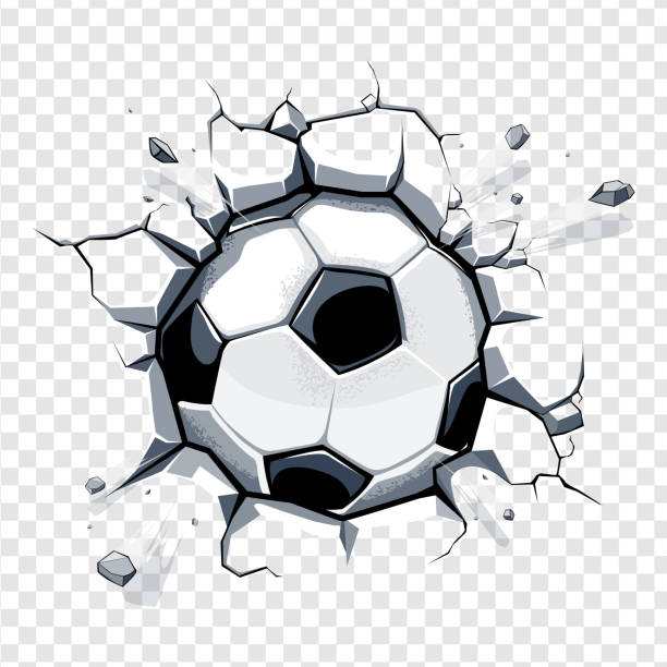 kugel, die etwas oberfläche zermalmt - fussball wand stock-grafiken, -clipart, -cartoons und -symbole