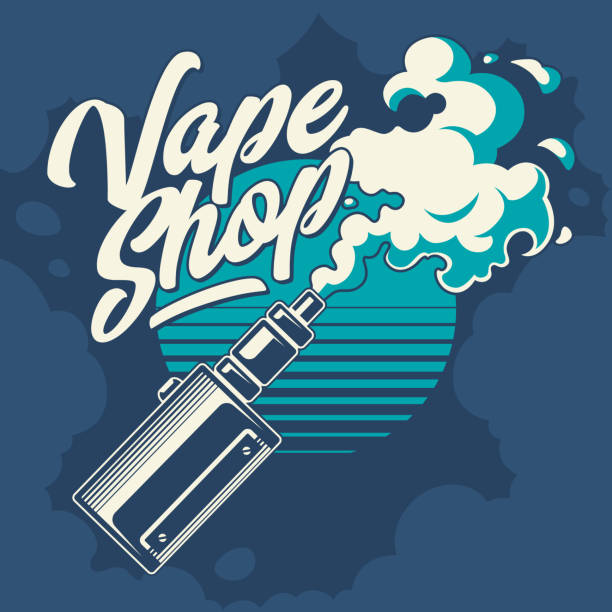 illustrations, cliparts, dessins animés et icônes de vape shop vector emblème - e cigarette