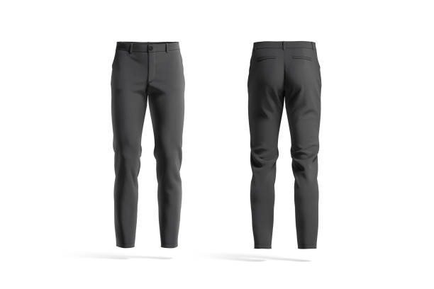 leeres schwarzes herrenhosen-mockup, vorder- und rückansicht - pants stock-fotos und bilder