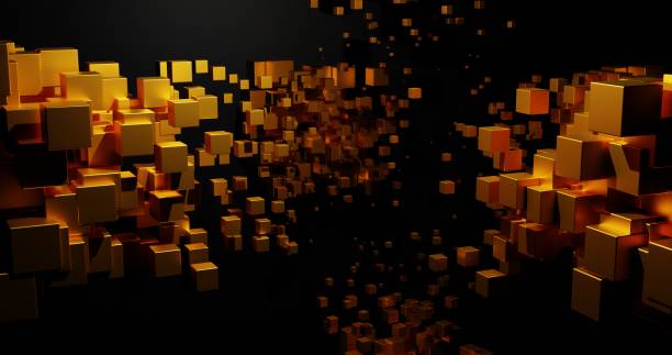 istock Futuristic Gold and Black squares extruded abstract background , 3d rendering 1409456934