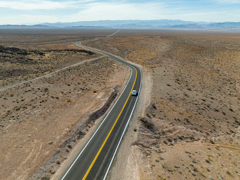 Road in the desert of Death Valley, California, seen from above.