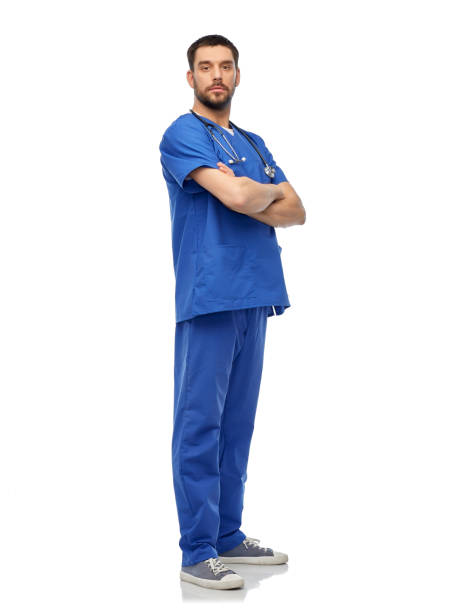 istock doctor or male nurse with stethoscope 1409461742