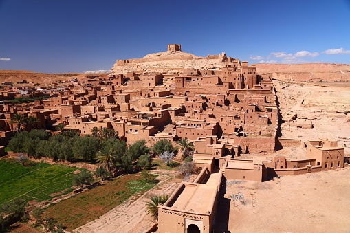 Ait Benhaddou, landmark of Morocco. Historic ksar town on a caravan route. UNESCO World Heritage Site.