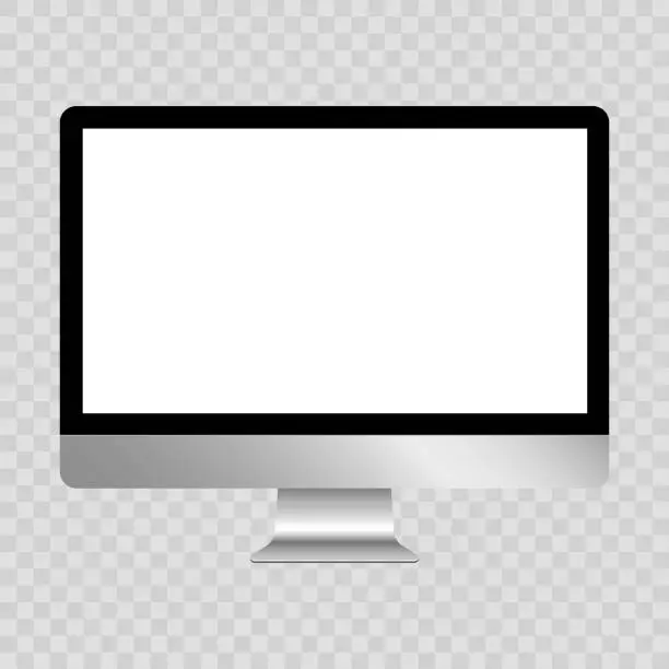 Vector illustration of Blank monitor. Realistic computer monitor isolated on transparent background. Vector illustration.
