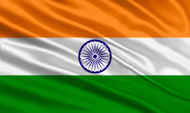 Vector illustration of India flag design. Waving Indian flag made of satin or silk fabric. Vector Illustration.