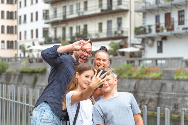 istock Family having fun in the city 1409467829