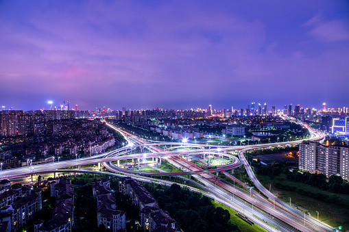 Chinese city, overlooking the overpass at night