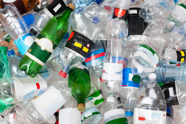 Close-up of a big pile of empty plastic bottles.