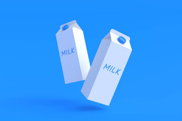 Flying packaging of milk. Dairy beverage. Healthy drink. 3d render
