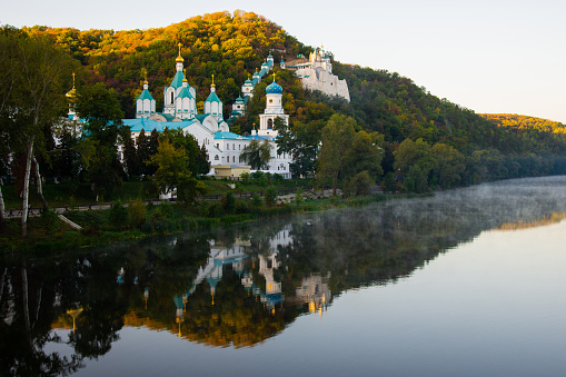 Holy Mountains Lavra of the Holy Dormition. Svyatohirsk Lavra and Seversky Donets River. Svyatohirs'k in Ukraine