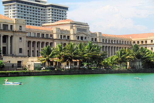 Colombo, Sri Lanka: the Colonial Secretariat building aka General Treasury Building, houses the Ministry of Finance & Planning / Treasury of Sri Lanka, facing Beira Lake - designed by A. Woodson - Fort district.