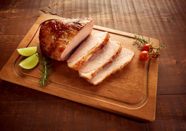 sliced and roasted pork rump - pork imagens e fotografias de stock