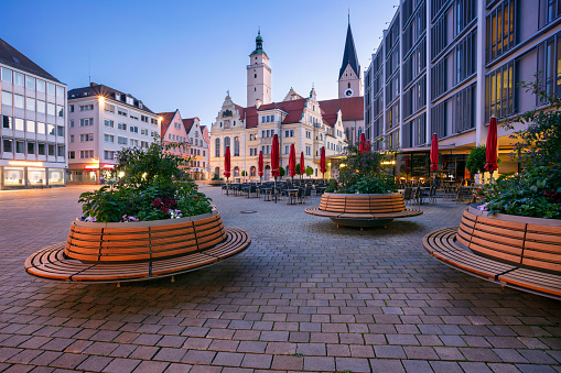 Cityscape image of downtown Ingolstadt, Germany with town hall at sunrise.