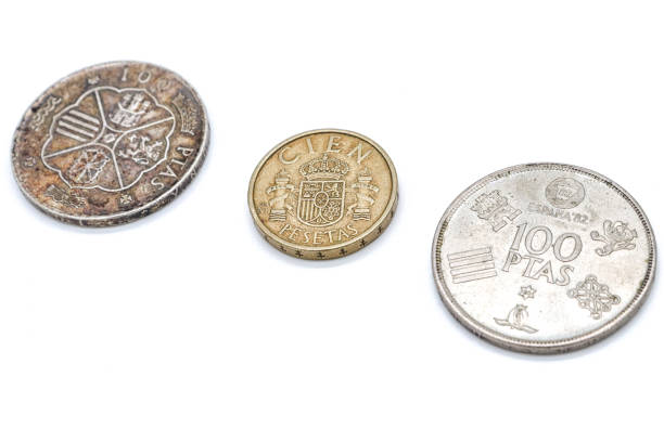 istock 100 pesetas different models old spanish coins on white background 1409474156