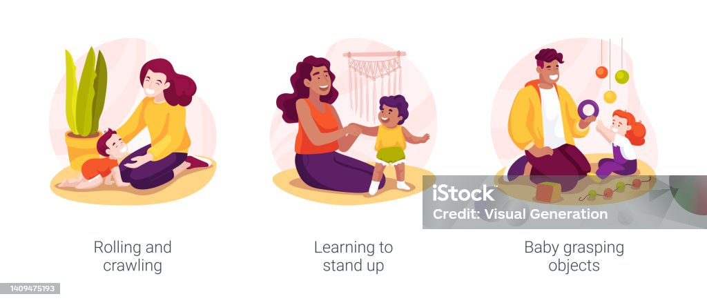 Development Process Cartoon Infant Development Milestone Isolated Cartoon Vector Illustration Set ...