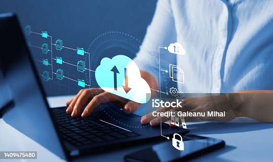istock Document Management System (DMS). Automation software to archiving and efficiently manage and information files. Internet  and service for cloud data transfer technology. 1409475480