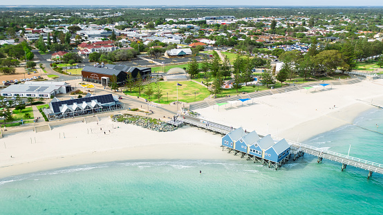 Beautiful aerial view of Busselton Jetty and city, Western \nAustralia