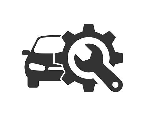 Car service graphic icon. Auto repair sign isolated on white background. Symbol of service station. Vector illustration