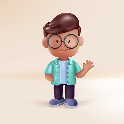 Character boy schoolboy stands 3d, realism. Realistic vector illustration.