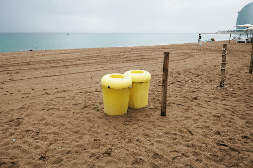 Rubbish bins on a beach