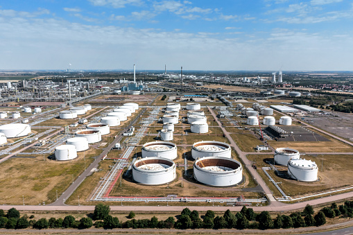 aerial view on oil refinery in sachsen anhalt, germany