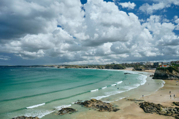 istock Great Western Beach, Newquay, Cornwall on a bright Summer day with a dramatic cloudscape sky. 1409486383