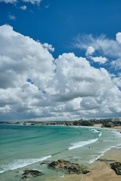 istock Great Western Beach, Newquay, Cornwall on a bright Summer day with a dramatic cloudscape sky. 1409486385