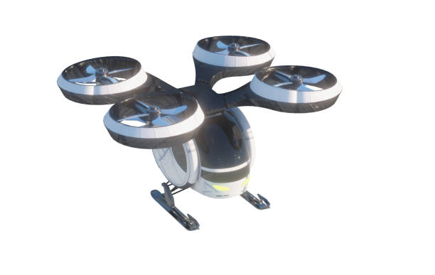 istock A white unmanned passenger drone taxi flying. 3D render 1409487863