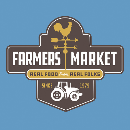 Illustration for farmers market poster, sign or advertising featuring farm imagery.