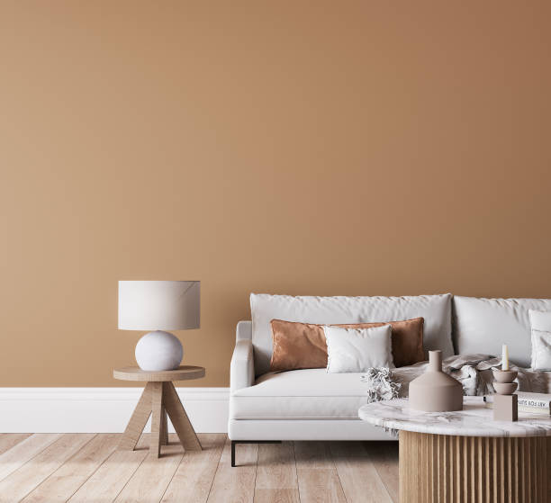 istock White sofa in beige interior background, minimal wooden style, 3d render 1409489516
