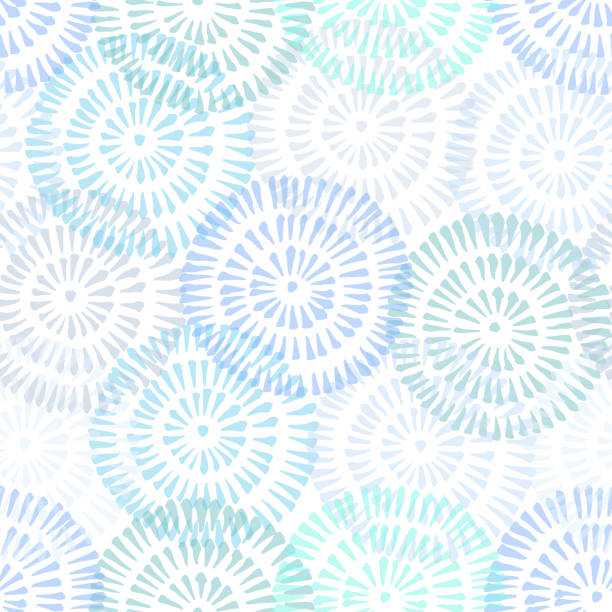 ilustrações, clipart, desenhos animados e ícones de bright tie-dye shibori sunburst circles white background vector seamless pattern. elemento de design para têxteis primavera-verão, papéis de embrulho e decoração. - matéria corante