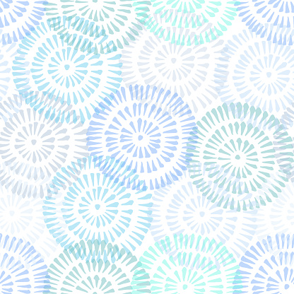 Bright Tie-Dye Shibori Sunburst Circles White Background Vector Seamless Pattern. Design Element for Spring-Summer Textiles, Wrapping Papers and Decoration.