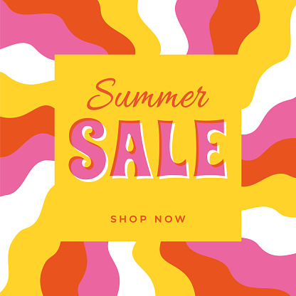 Summer sale banner with sun. Sun with rays. Summer template poster design for print or web. Stock illustration