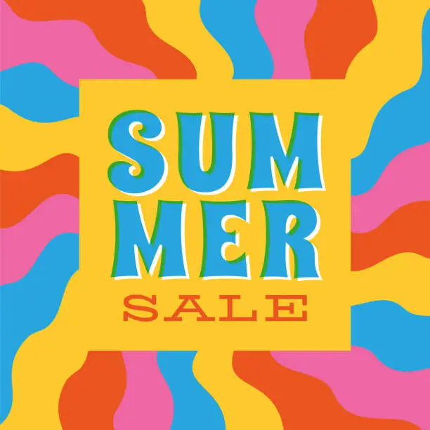 Vector illustration of Summer sale banner with sun. Sun with rays. Summer template poster design for print or web.