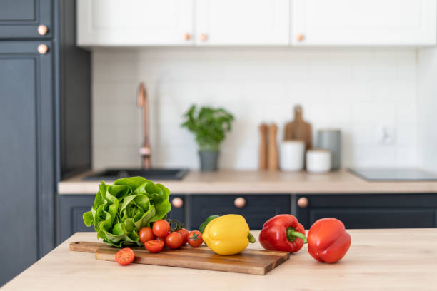 istock Healthy food products on table in kitchen 1409493030