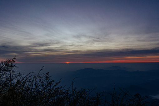 Emei Shan's Golden Summit (Jin Ding Peak) with the stunning sea of clouds and clear sky at sunrise.