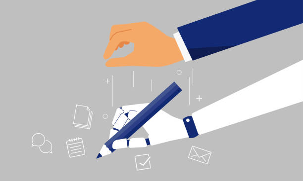 istock RPA,hand of businessman and robot,robot holding pencil,automation image,vector illustration 1409494318