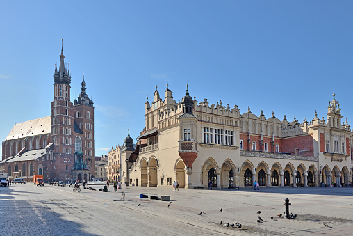 Historic buildings in Krakow. View of the Cloth Hall.