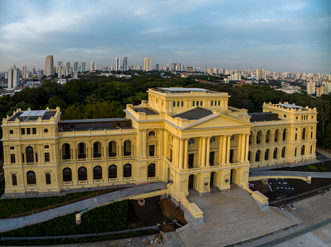 Aerial photo of the ipiranga museum, at the end of the renovations, located in the Ipiranga neighborhood in São Paulo, where on September 7, 1822 Brazil became independent