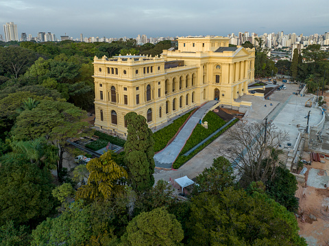 Aerial photo of the ipiranga museum, at the end of the renovations, located in the Ipiranga neighborhood in São Paulo, where on September 7, 1822 Brazil became independent