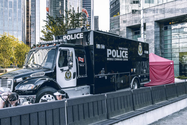 View of Vancouver Police Mobile Command Centre on Canada Day stock photo