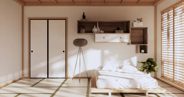 istock Modern peaceful Bedroom. japan style bedroom.3D rendering 1409497887