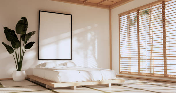 istock Modern peaceful Bedroom. japan style bedroom.3D rendering 1409497961