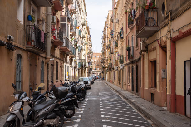 Street in Barceloneta area, Barcelona stock photo