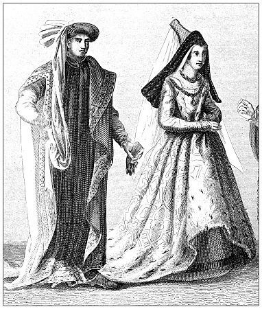 Antique engraving illustration, Civilization: Philip the Good, Duke of Burgundy, and woman
